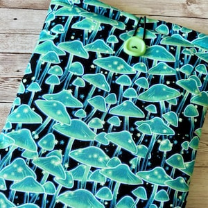 Glow in the Dark Toadstools padded book sleeve | tablet cover | button closure | bookish gift | gift for book lover | literary gift | Kindle