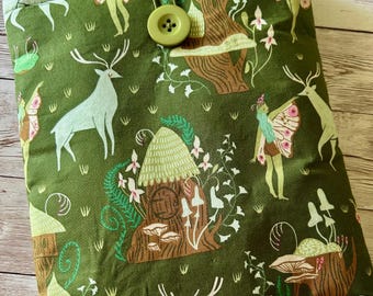 Forest Nymph Spirit Animal padded book sleeve | tablet cover | button closure | bookish gift for book lover | literary gift | Kindle sleeve