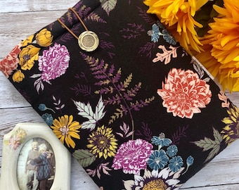 Autumn Floral padded book sleeve | tablet cover | button closure | cottagecore book sleeve | wildflower gift | cottage garden decor | Kindle