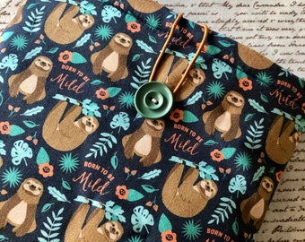 Sloths Born to be Mild padded book sleeve | tablet cover | button closure | book gift for introvert | bookish gift for animal lover | Kindle