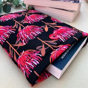 Waratah Floral padded book sleeve | tablet cover | button closure | Australian native flowers | bookish gift | Kindle sleeve | Australiana