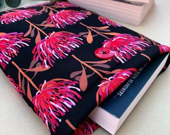Waratah Floral padded book sleeve | tablet cover | button closure | Australian native flowers | bookish gift | Kindle sleeve | Australiana