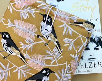 Honeyeaters Floral padded book sleeve | tablet cover | button closure | bookish gift | Australian native birds | gift for birder | Kindle