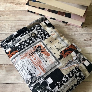 Gothic Collage padded book sleeve | tablet cover | button closure | Halloween book gift | bookish gift | gift for book lover, horror fiction