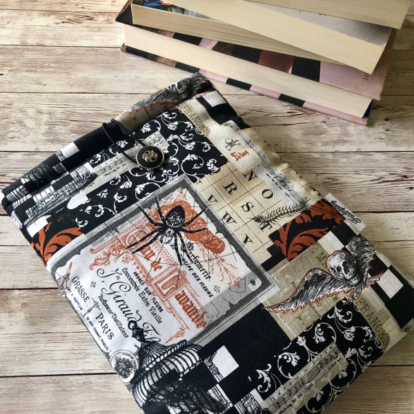 Gothic Collage padded book sleeve | tablet cover | button closure | Halloween book gift | bookish gift | gift for book lover, horror fiction