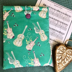 Spanish Guitars padded book sleeve | tablet cover | button closure | music book sleeve | Kindle sleeve | gift for music lover | musician