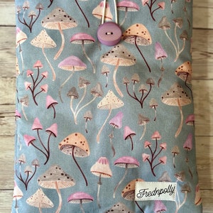 Pastel Toadstools padded book sleeve | tablet cover | button closure | bookish gift | gift for book lover | literary gift | Kindle sleeve