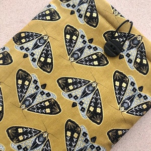Gold Black Moth Butterfly padded book sleeve | tablet cover | button closure | bookish gift | Kindle sleeve