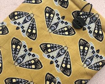 Gold Black Moth Butterfly padded book sleeve | tablet cover | button closure | bookish gift | Kindle sleeve