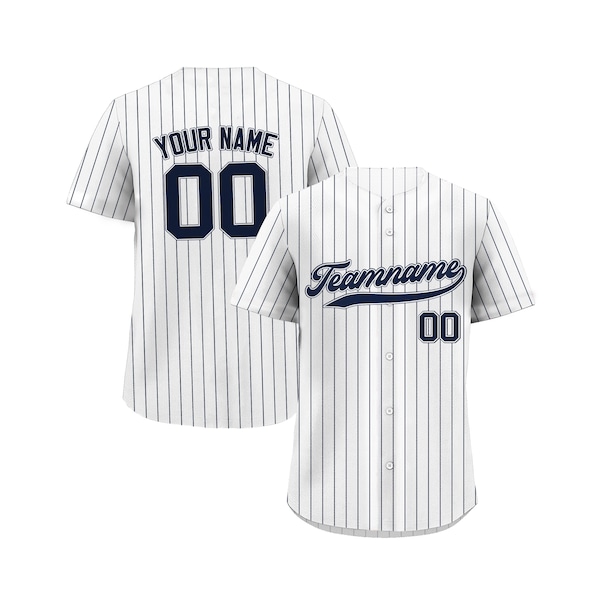 Pinstripe Custom Baseball Jersey with Teamname Name Number, Jerseys Shirt for Men Women Youth, Gifts for Baseball Fans Printed White Navy