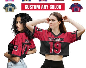 Top corto personalizado para mujer para amantes del fútbol, camiseta de porristas personalizada, atuendo con nombre y número, regalo para novia.