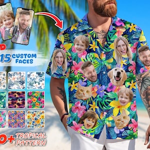 Personalized Hawaiian Shirt with Face, Custom Hawaiian Shirt with Photo, Gifts for Girlfriend Boyfriend, Tropical Beach Button Down Shirt