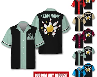 Custom Hawaiian Bowling Jersey for Men Women Youth Kid, Matching Bowling Team Jersey, Short Sleeve Button Down Hawaii Bowling Jersey Gift