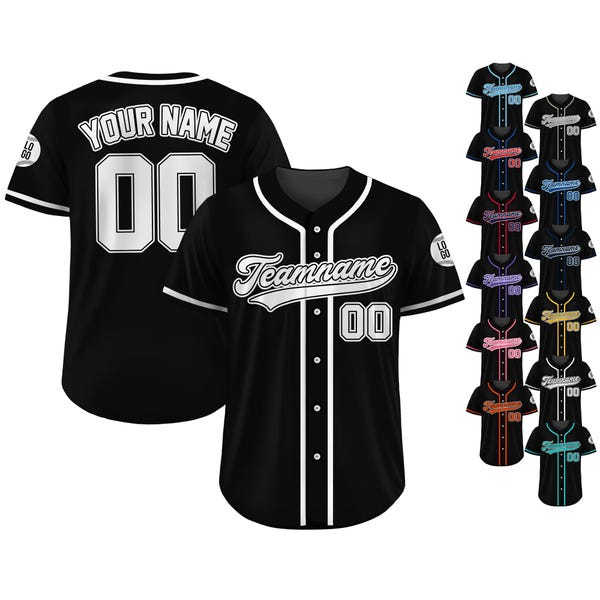 Camiseta de béisbol personalizada, nombre y número de equipo personalizados, camiseta de béisbol personalizada para adultos y niños, uniforme de camiseta blanca y negra para amantes del béisbol.