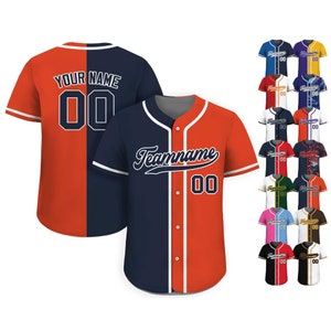 Custom Baseball Jersey with Teamname Name Number,Jersey Shirt for Men Women Youth,Printed Navy Orange Personalized Split Button Down Jerseys