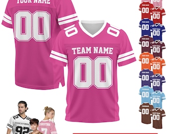 Personalized Team Name & Number Football Jersey For Adult Kid, Custom Team Sport Shirt Jerseys For Fans, Mesh Football V-neck Pink jersey