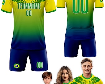 Custom Brazil Soccer Jersey for Men Women Youth Kid Shirt for Fans Player, Personalized Name Number Logo, National Team Soccer Jersey