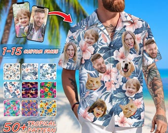 Custom Hawaiian Shirt with Photo, Personalized Hawaiian Shirt with Face, Tropical Beach Button Down Shirt Gifts, Bachelor Party Shirt