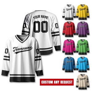 Custom Team Name Number And Logo Hockey Jersey, Personalized V-Neck Sports Hockey Jersey for Men Women Youth, Hockey Gift For Hockey Fans