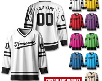 Custom Team Name Number And Logo Hockey Jersey, Personalized V-Neck Sports Hockey Jersey for Men Women Youth, Hockey Gift For Hockey Fans