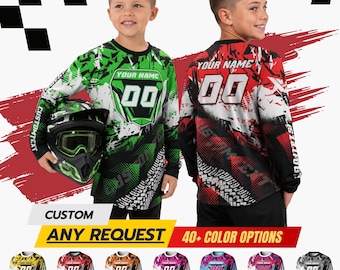 Custom BMX Dirt Bike Long Sleeve Shirt with Name Number, Personalized Motocross MX Racing Team Apparel  for Adult Youth