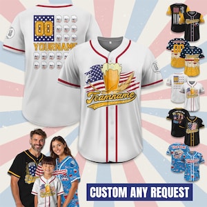 Personalized USA Beer Baseball Jersey For Baseball Fans, Custom American Flag Baseball Jersey, 4th of July Independence Day Patriotic Shirt