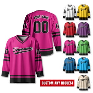 Custom Team Name Number And Logo Hockey Jersey, Personalized V-Neck Sports Hockey Jersey for Men Women Youth, Hockey Gift For Hockey Fans