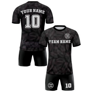 Custom Soccer Jersey for Men Women Youth with Personalized Team Name Logo Number, Black Soccer Jersey Shirt, Polyester Soccer Jersey Shirt