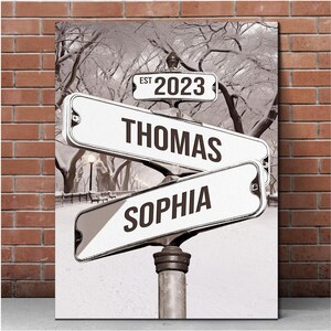 Custom Name And Date Vintage Street Sign Canvas Print, Personalized Crossroads Street Sign For Couples, Valentine Street Sign Poster
