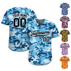 Personalized Printed Light Blue Camo Baseball Jersey with Teamname Name Number, Gifts for Baseball Fans, Jerseys Shirt for Men Women Youth