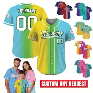 Bedrucktes benutzerdefiniertes Baseballjersey mit Farbverlauf mit Teamnamennummer, personalisiertes Jersey-Shirt für Männer, Frauen, Jugend, Geschenk für Baseballfans