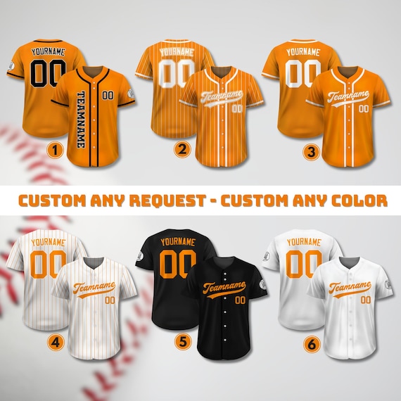 Custom Team Name Number Baseball Jersey for Men Women Youth, Personalized Jersey Orange White Black For Baseball Fan, Custom Jersey Request