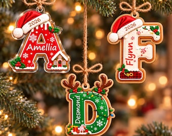 Custom Initial Ornament, Gingerbread Letter Ornament with Name, Christmas Keepsake for Kids, Family Tree Decor