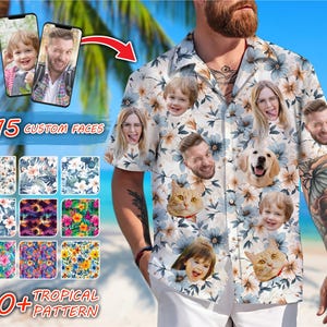 Personalized Hawaiian Shirt with Face, Custom Hawaiian Shirt with Photo, Gifts for Girlfriend Boyfriend, Tropical Beach Button Down Shirt
