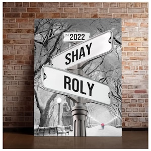 Personalisierte Leinwand Kreuzung Straßenschild Geschenk Für Paare, Name Und Datum Straßenschild Leinwand, Personalisierte Straßenschild Hochzeitsgeschenk