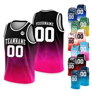 Personalized Team Name & Number Basketball Jersey Tank Top For Adult Kid Youth, Custom Basketball Jersey Shirt, Gradient Black Pink Jersey