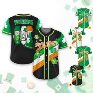 Personalized Name St Patrick&#39;s Day Baseball Jersey for Adult Kid, Custom Color Shamrock Jersey, Party Gift for Fans St. Patrick&#39;s Day Outfit