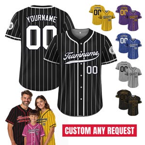 Printed Black White Custom Baseball Jersey with Teamname Name Number, Jersey for Men Women Youth, Personalized Pinstripe Button Down Jersey