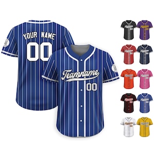Custom Baseball Jersey with Teamname Name Number, Custom Jersey for Men Women Youth Kid,Personalized Pinstripe Jersey Button Down Blue White