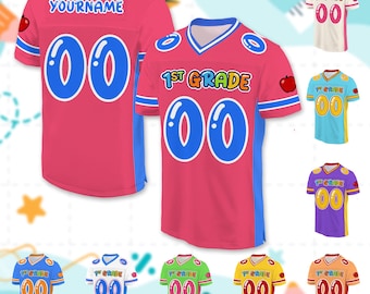 Personalized Teacher Jersey, First Grade Teacher Shirt Back To School Gift, Custom Name Number Football Jersey, Teacher Team Game Day Tee