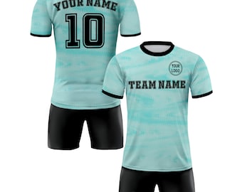 Custom Soccer Jersey for Men Women Youth with Personalized Team Name Logo Number, Light Blue Soccer Uniform, Polyester Soccer Jersey Shirt