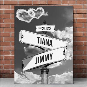 Personalized Crossroads Street Sign For Couples, Custom Name And Date Vintage Street Sign Canvas Print, Birthday Anniversary Valentines Gift