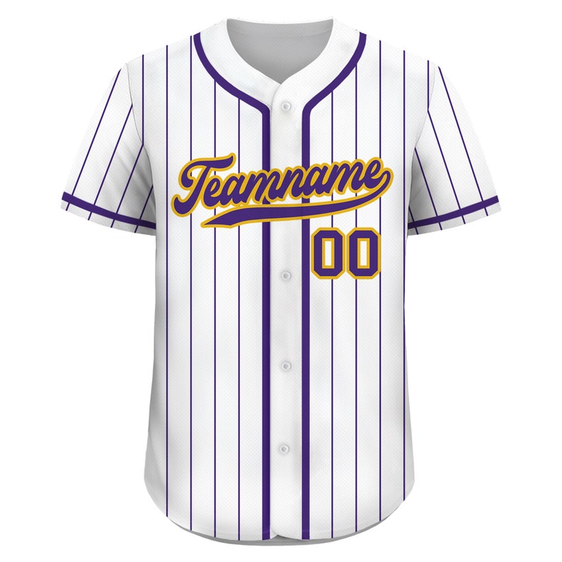 Custom Yellow & Purple Purple Pinstripe Fan Baseball Jersey main image 1