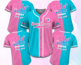 Personalized Baby Reveal Baseball Jersey for Men Women Youth Kid, Custom Gender Reveal Jersey, Family Matching Outfits, Reveal Party Jersey