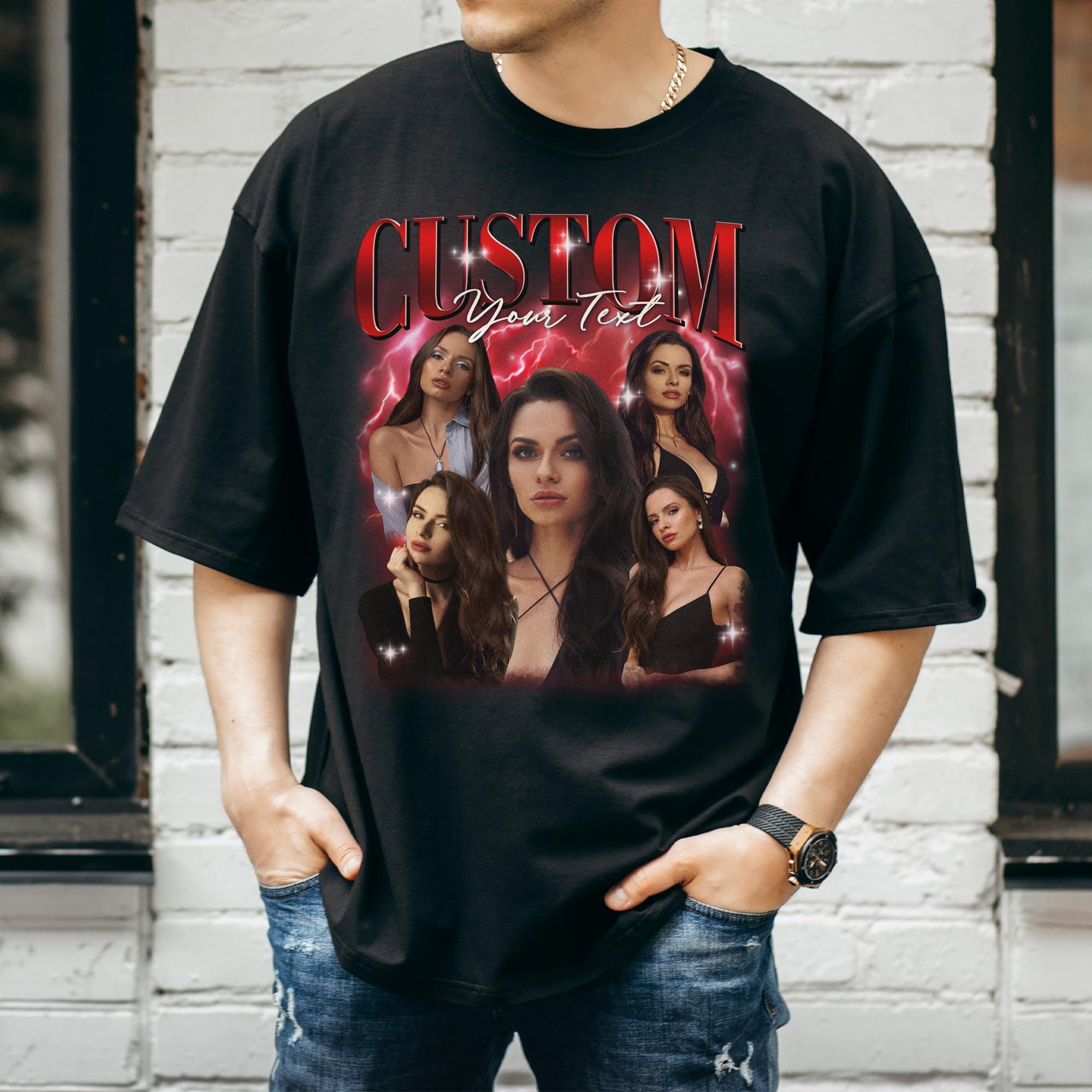 Custom Custom Bootleg Rap Tee, Custom Girlfriend Face Shirt, Custom Photo 90s Vintage Shirt for Boyfriend, Your Own Rap Tee Shirts for GF BF