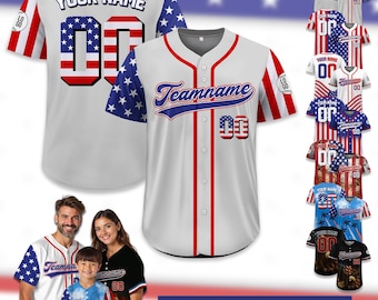 Camiseta de béisbol personalizada con la bandera estadounidense, camiseta personalizada de EE. UU. con nombre y número, camiseta del 4 de julio, regalo patriótico para veteranos de las Fuerzas Armadas.