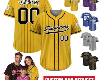 Custom Baseball Jersey with Teamname Name Number, Jersey for Men Women Youth, Personalized Pinstripe Yellow Black Button Down Jersey