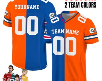 Camisa de futebol personalizada em duas cores (laranja e azul), escolha qualquer um dos dois times para crianças e adultos apaixonados por futebol, camiseta para torcedores de esportes.