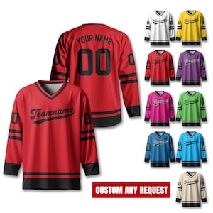 Custom Team Name Number And Logo Hockey Jersey, Personalized V-Neck Sports Hockey Jersey for Men Women Youth, Hockey Gift For Hockey Fans