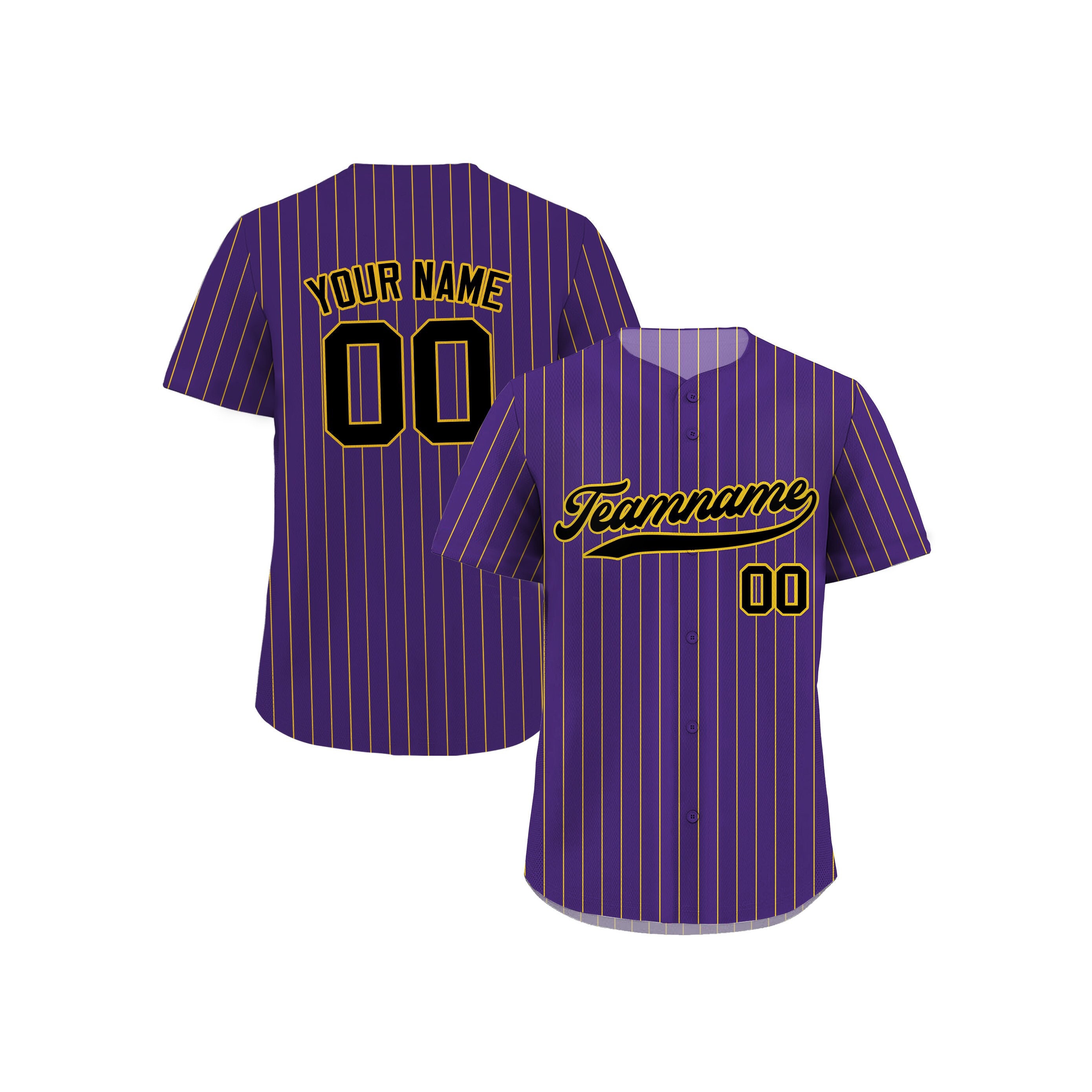 Custom Pinstripe Baseball Jersey White Purple Purple-Gold